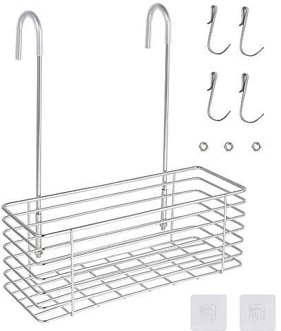 Antrader Hanging Shower Rack,Shower Caddy Hanging,Hung on the Faucet or the Door,the Back Hook Can be Rotated,No Drilling,304 Stainless Steel,Single Layer Shelf