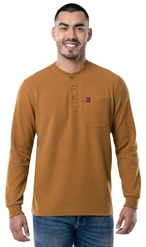 Wrangler Riggs Workwear Men's Long Sleeve Pocket Henley, Duck Brown, X-Large