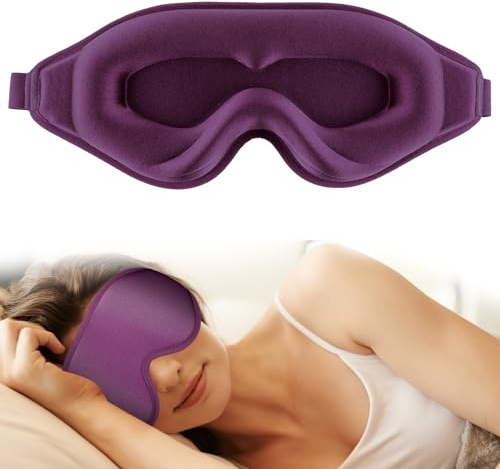WLLHYF Silk Sleep Mask, 3D Stereo Deep Sleep Eye Mask Comfortable Adjustable Cute Block Out Light Eye Covers for Man and Woman All Night Sleep (Purple)