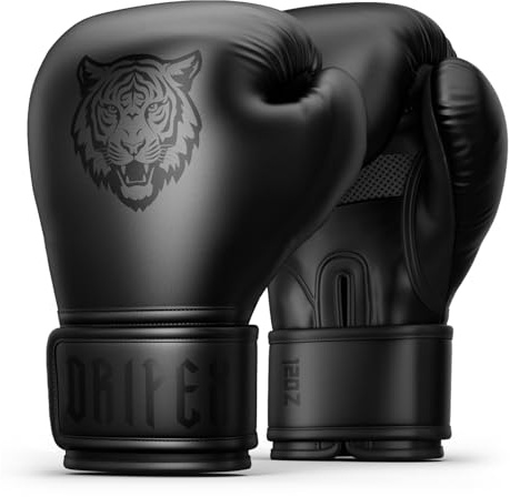 Dripex Gants de Boxe, Gants d'Entraînement de Boxe PU Cuir, Gants Sac de Frappe Homme Femme Boxing Gloves Professionnels pour Arts Martiaux Muay Thai Kickboxing MMA Adulte Jeunes Noir(12 oz)