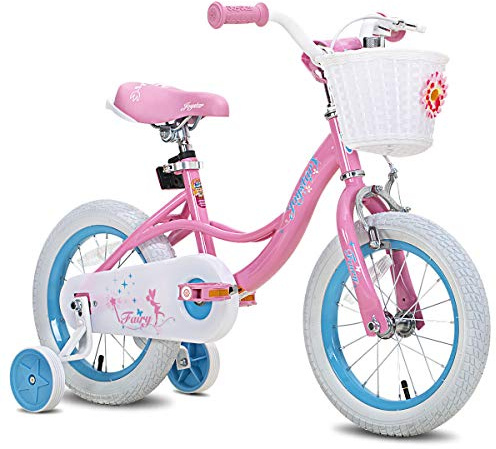 JOYSTAR Bicicleta infantil de 16 pulgadas para niñas de 5 a 7 años, bicicleta infantil de 16 pulgadas con ruedas estabilizadoras para niños de 3 a 5 años, color rosa