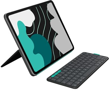 Logitech Flip Folio, Tastatur-Case für iPad Pro 13 Zoll (M4) und iPad Air 13 Zoll (M2 und M3) (2024, 2025) – Schutzcase mit verstaubarer Bluetooth-Tastatur, Multi-Device, DEU QWERTZ-Layout – Grafit
