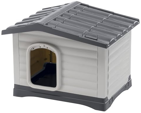 Ferplast Caseta Perros Exterior DOGVILLA 60 SE, Caseta Perro, Casa para Perros, Base Drenante, Base Aislante, Techo Desmontable, Rejilla de Ventilación, Plástico Reciclado, 58 x 48 x h 44 cm
