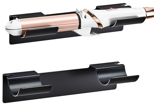 LOXSUN 2 PCS Wall Mount Curling Iron Holder and Hair Tool Organizer with Adhesive, Multifunctional Hot Flat Iron and Hair Straightener Holder Storage Stand for Vanity, Cabinet and Wall, Black