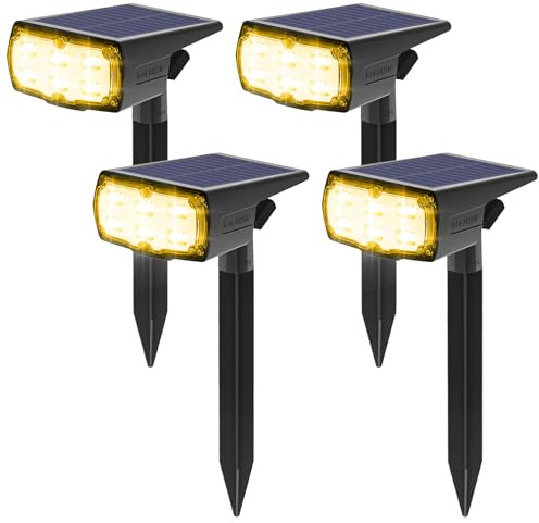 GOLUMUP Luci Solari da Esterno, 36 LED Faretti Solari da Giardino, Cortile, Sentiero, Piscina e Campeggio Impermeabile IP67 (Bianco Caldo, 4)