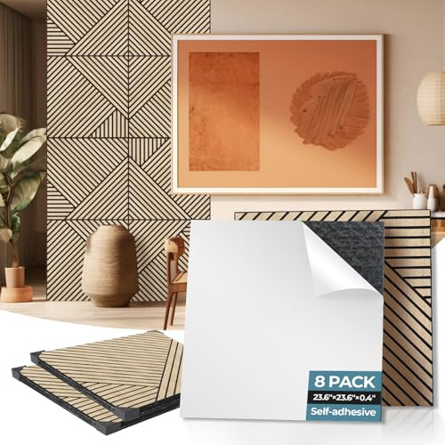 AKUMAX Self-Adhesive Acoustic Wall Panelling - Soundproofing & Sound Absorbing Panels for Walls and Ceilings, Suitable for Living Room, TV Wall 3D Decoration 2.88㎡ (Classic Oak)
