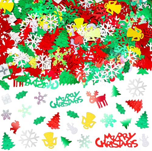 Confeti navideño con purpurina, decoraciones navideñas para mesas, confeti para esparcir en fiestas, rojo, verde y blanco, confeti de Papá Noel, árbol de Navidad y alce, para fiestas, suministros de d