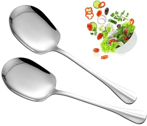 EUREKORA Cucchiaio da portata 25 cm, 2 cucchiai da cucina con manici lunghi, cucchiai da insalata, cucchiaio grande per banchetto, buffet, ristorante