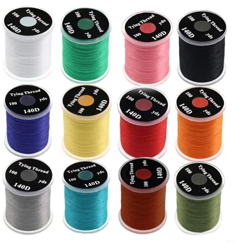 Kit di filo per legare mosche da pesca, nylon 140D per ninfe, facile da usare con bobina standard, disponibile in set da 6 o 12 pezzi (12 pezzi)