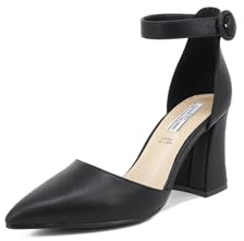 QUEEN HELENA Décolleté Scarpe con Tacco Medio Eleganti a Punta Chiusa con Cinturino Donna ZM9202 Nero Pu 38