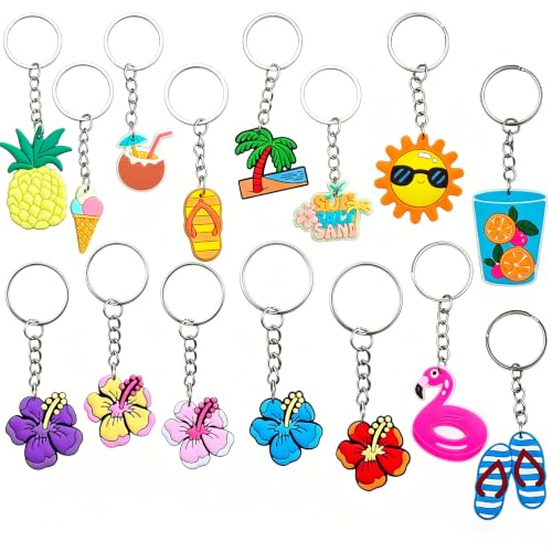 30PCS Hawaiian Keychains 15 Style Summer Beach Hanging Pendant Hawaiian Themed Keyrings Party Favors Giveaways Thankyou Gift Hawaii Luau Party Bag Fillers Birthday Party Decorations Accessories