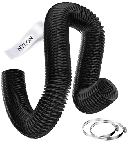 Divalune Luftkanal Ø75 mm 5 m Svart – Flexibelt Förstärkt Nylonrör, Ljudisolerat och Isolerande, Högbeständigt 120°C för Ventilation, Torktumlare, Kök