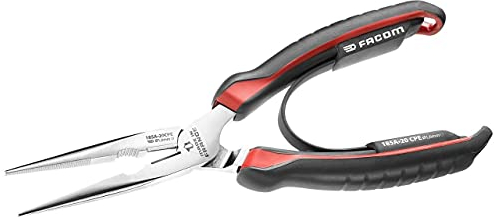 FACOM Alicate 1/2 Redondos, longitud 200mm, Bocas Finas Estriadas, Aprieta-Tubo y Corta-Cable Lateral, Aleación de Acero al Carbono, Vainas Bi-Material, Cromado Resistente, 185A.20CPE