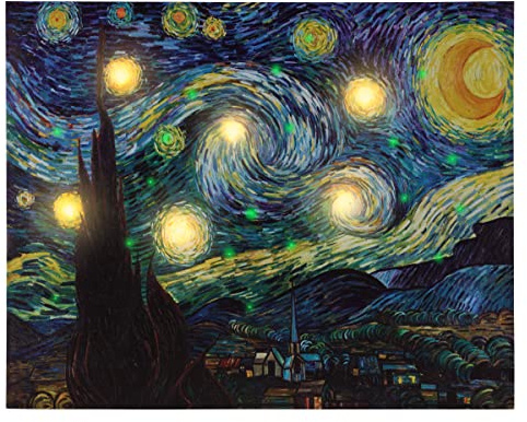 Lavish Home Lighted Wall Art Canvas With Timer- Van Gogh Starry Night Printed Decor with LED And Color