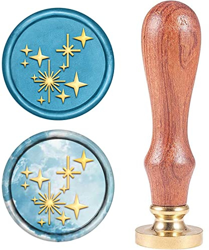 CRASPIRE Sello de Cera Sello de Estrellas Sellado de Cera Sello de Cera Gloden Cabeza de Latón Extraíble Mango de Madera Natural para Sobre Invitación Adorno de Boda Botella Decoración de Regalo