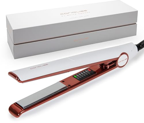 Corioliss C1 | Plancha del pelo Profesional | Placas de titanio | Alisado y Ondas | Temperatura ajustable 120º-235º | Calentamiento 20 seg | Con funda de Viaje | White Copper