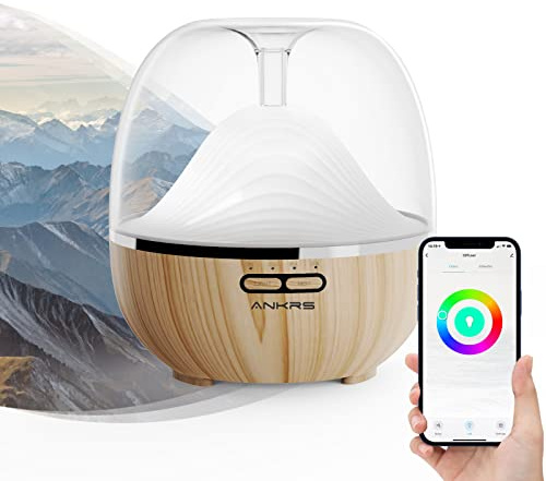 WiFi Alexa Difusor Aceites Esenciales 600ml, Ankrs Difusor de Aromas de diseño único, WiFi Humidificador Aceites Esenciales, Alexa Aromaterapia Difusor Ultrasónico con Luz LED Multicolores