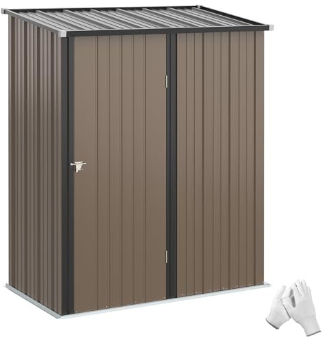 Outsunny Cobertizo de Jardín Exterior 1,34 m² 161,5x94,5x196 cm Caseta de Jardín Exterior Metálica con 1 Puerta y Cerradura para Almacenamiento de Herramientas para Patio Terraza Marrón