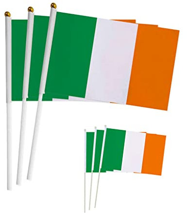50 Pieces Small Ireland Stick Flag Hand Held Bunting Flag St Patrick's Day Irish Supporter Sports Waving Flag Football Fans Festival Celebration Party Parades 14x21cm Desk Car Decoration