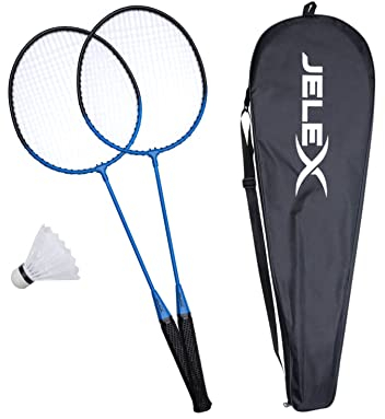 JELEX United Badmintonschläger mit Federball 2er-Set (Schwarz-Blau)