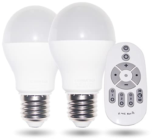 Erkangsm Smart Led Light-Bulb Dimmable with Remote-Control E27 9W Light Bulbs Adjustable Color Temperature (Warm/Cool) and Brightness, 2 Pack (2 Bulbs + 1 Remote)
