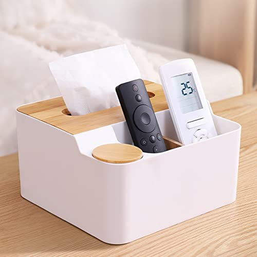 FIYSON Tissue Box Holder, taschentücher Box,Taschentücher Box Spender mit Bambusdeckel,Serviettenspender Rechteckige Kosmetik Tissue Box für Home Office Badezimmer Waschtisch Arbeitsplatten