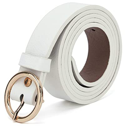 Jojomino Runder Metall-Kreis-Gürtel-Frauen-Leder-Gürtel für Frauen-Jeans-beiläufigen dekorativen Gürtel, Weiss