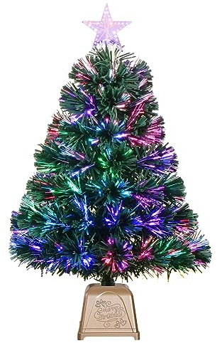 24inch Green Fiber Optic Christmas Tree,Pre-Lit Artificial Mini Christmas Tree, Tabletop Small Xmas Tree with Stars Holiday Home Decorations