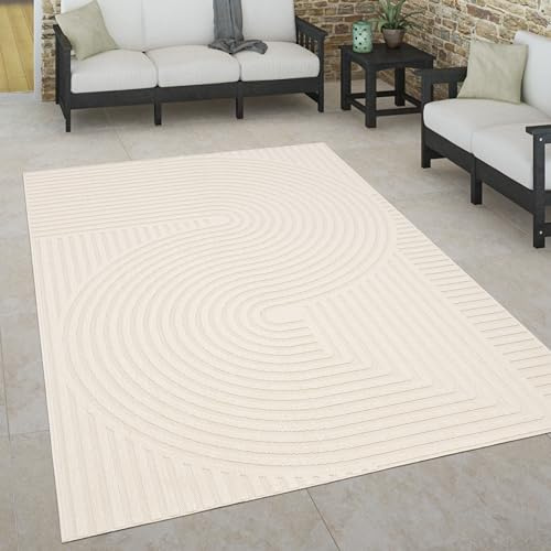 Paco Home Outdoor Teppich wetterfest Skandinavisch für Terrasse, Balkon & Garten pflegeleicht & robust Modernes Design Indoor & Outdoor geeignet, Grösse:120x170 cm, Farbe:Creme 2