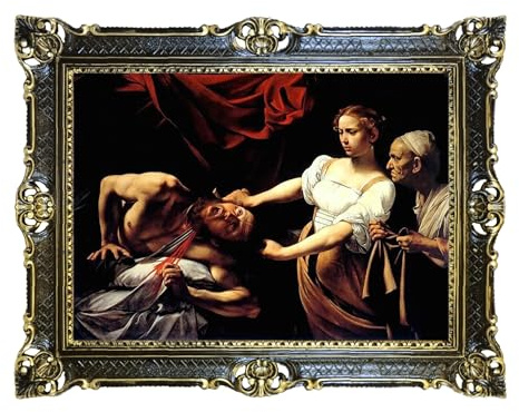 LIGUORO SHOP Caravaggio Giuditta och Holoferne målning tryckt på dukpapper med barockram cm 86x67 (Svart/guld)