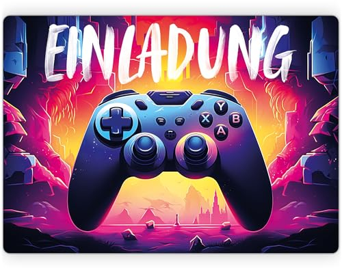 beriluDesign 12 Einladungskarten Kindergeburtstag Gamer Party Jungen & Mädchen - Geburtstagseinladung