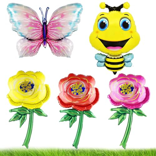 Folienballon Schmetterling Luftballons Große Blumen Ballon Frühling&Sommerparty Deko Luftballon für Geburtstag Party Hochzeit Deko 5 Stücke XXL