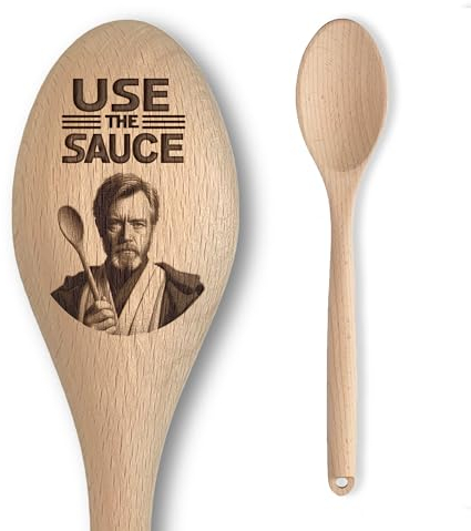 Space Wars OBI Inspired Wooden Spoon – “Use The Sauce” Inscription – Funny Parody Cooking Baking Gift for Men & Women - Unofficial Fan Item (Use The Sauce)