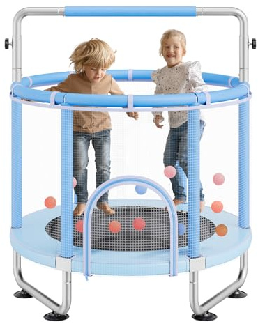 VEVOR Trampolino per Bambini 1470 x 1540 mm, Trampolino per Interni Esterni, Mini Trampolino Ricreativo per Bambini con Rete Sicurezza e Canestro Basket Giocattoli Bambini Trampolino per Bambini Blu