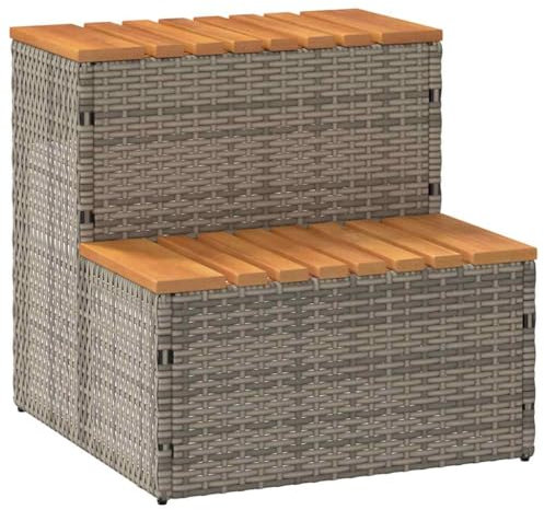 vidaXL Escalón bañera hidromasaje Gris 50x50x50,5 cm ratán sintético, peldaño para bañera de hidromasaje, Escalera para Piscina, Taburete de 2 peldaños