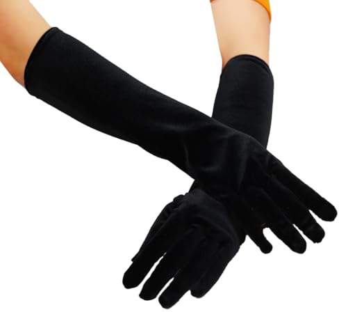 BrightGlow Samt Handschuhe Schwarz Damen Brauthandschuhe Lange Elegante Kurze Samthandschuhe 1920er Handschuhe Stretch Opernhandschuhe Abendhandschuhe Party-Handschuhe für Fest Hochzeit Schwarz M