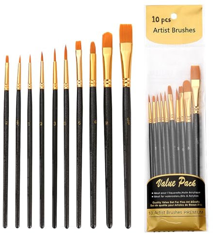 NXPUXP 10 Stück Künstlerpinsel,Pinsel-Set,Premium Nylon Acrylfarben Pinselset,Künstlerpinsel im Set,EIN Perfektes Pinselset für Malliebhaber,Kinder und Anfänger