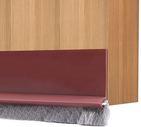 Aimeke Set di 2 paraspifferi per porta, 100 cm, autoadesivi, guarnizione a spazzola, guarnizione per porta, con spazzola (marrone)