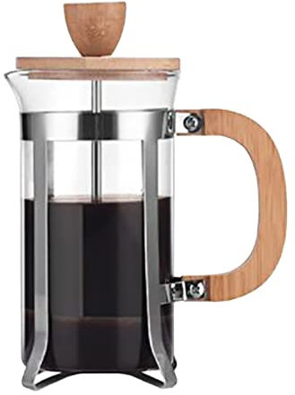 Cafetera de prensa francesa de 12 onzas con mango de madera, filtro de alta densidad, vidrio de borosilicato, tetera de café