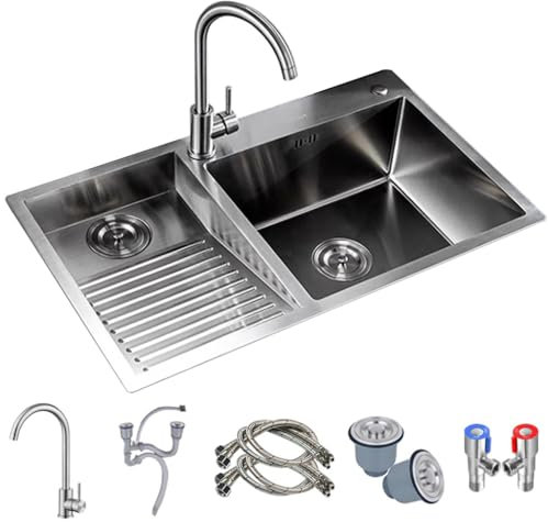 GLMGBP Fregadero de Cocina OM con Tabla de Lavar, Fregadero Grande de Acero Inoxidable 304, Fregadero de una cubeta con Grifo de Curva Grande y desagüe (Color: Plateado, tamaño: 100 x 48 x 21 cm)