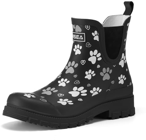 HISEA Women's Ankle Rubber Rain Boots, Waterproof Lightweight Chelsea Short Booties for Ladies, Non-Slip Fashion Garden Mud Shoes with Comfort Insole