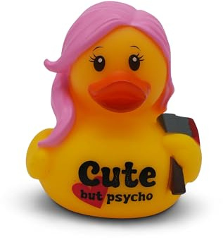 GOOFBALLS Funny Rubber Duck – Hilarious Decorative Duck for Bathroom, Desk, or Gag Gift – Quirky Collectible with Sarcastic Quote – Great Gift for Adults, Coworkers, or Friends-Cute But Psycho