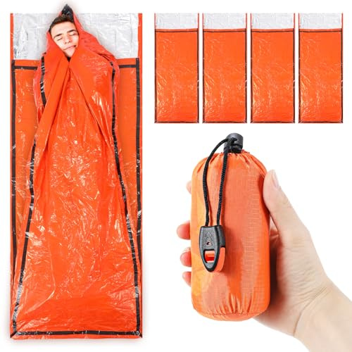 4 Pack Emergency Bivy Sack Bivy Bag - Emergency Sleeping Bags Survival Sleeping Bag Bivvy Sack Waterproof Lightweight Foil Military Patriot Compact Gear Blanket Thermal Escape Camping