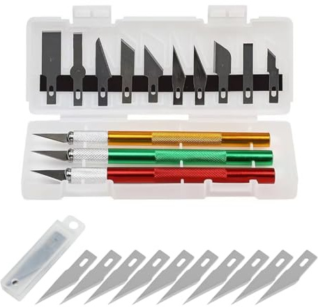 YUVKIN Set di 3 Utensili per Intaglio Fai da Te (Include 10 Lame di Ricambio), Adatto per Intaglio, Artigianato e modellismo.
