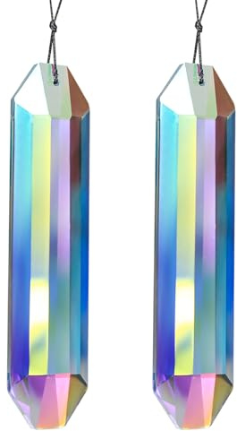 2 Pcs Attrape Soleil Cristal Suspendu, Attrape-Soleil en Cristal Hexagonaux, Suncatcher Prismes de Cristaux Suspendus pour Fenêtres, Jardin, Intérieur, Extérieur, avec Cordes