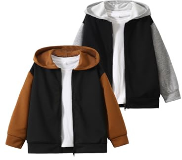 Jolyshlid 2 Pieces Boys Full Zip Hoodie Casual Long Sleeve Sweatshirts Jacket 4-5Y
