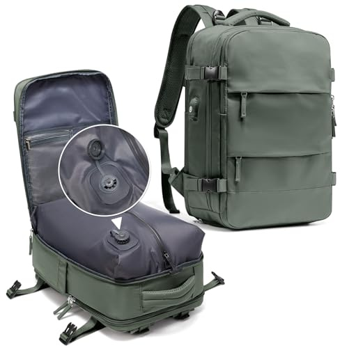 bergsalz Sac a Dos Voyage Cabine Avion 40x30x20 Sous Vide,Bagage Cabine 40x30x20,Sac a Dos Ryanair De Voyage Sous Vide Intégré Homme Femme Pc Portable Vert Armée