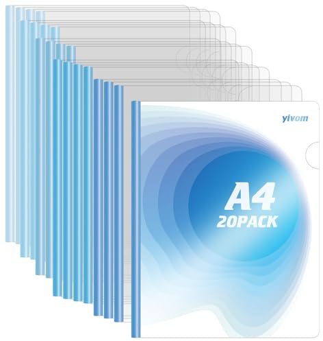 yivom 20 rieles de sujeción A4, 10 mm de ancho de lomo, capacidad de 90 hojas, carpeta transparente A4 para oficina, escuela, documentos, organizador, encuadernación azul