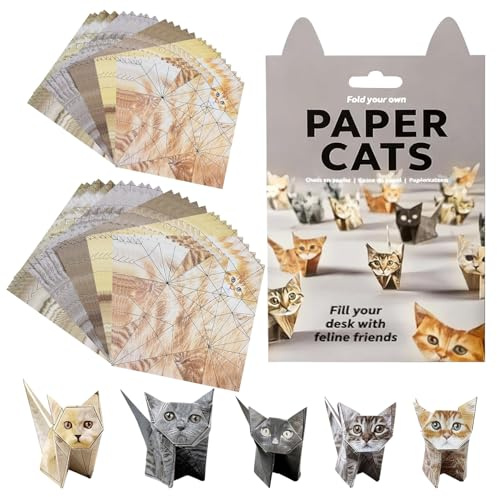 50 hojas de origami de 12 x 12 cm, papel de origami para manualidades, líneas plegables transparentes, gatos de origami 3D, fáciles de plegar, ideal para entusiastas de las manualidades y artistas