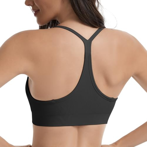 Nabawa Y Back Sports Bras for Women Unpadded Racerback Low Impact Strappy Yoga Bra Gym Fitness Workout Tops,Black XL